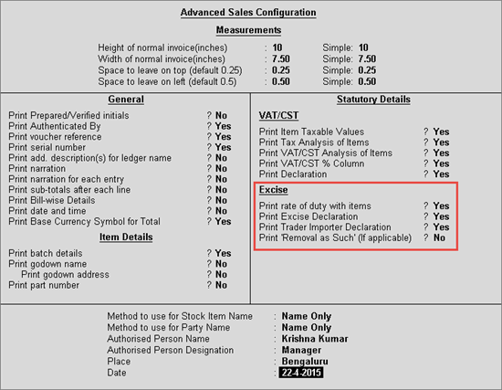 print excise invoice