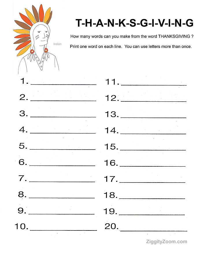 print free worksheet thanksgiving