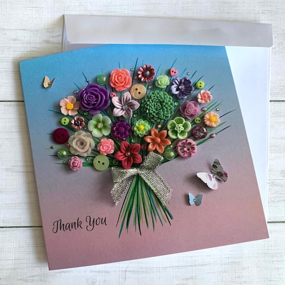Buy PRINTED Bouquet Art Thank You Cards, Flat Cards, Thank You ...