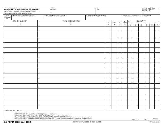 DA Form 2062 - Fill Out, Sign Online and Download Fillable PDF ...