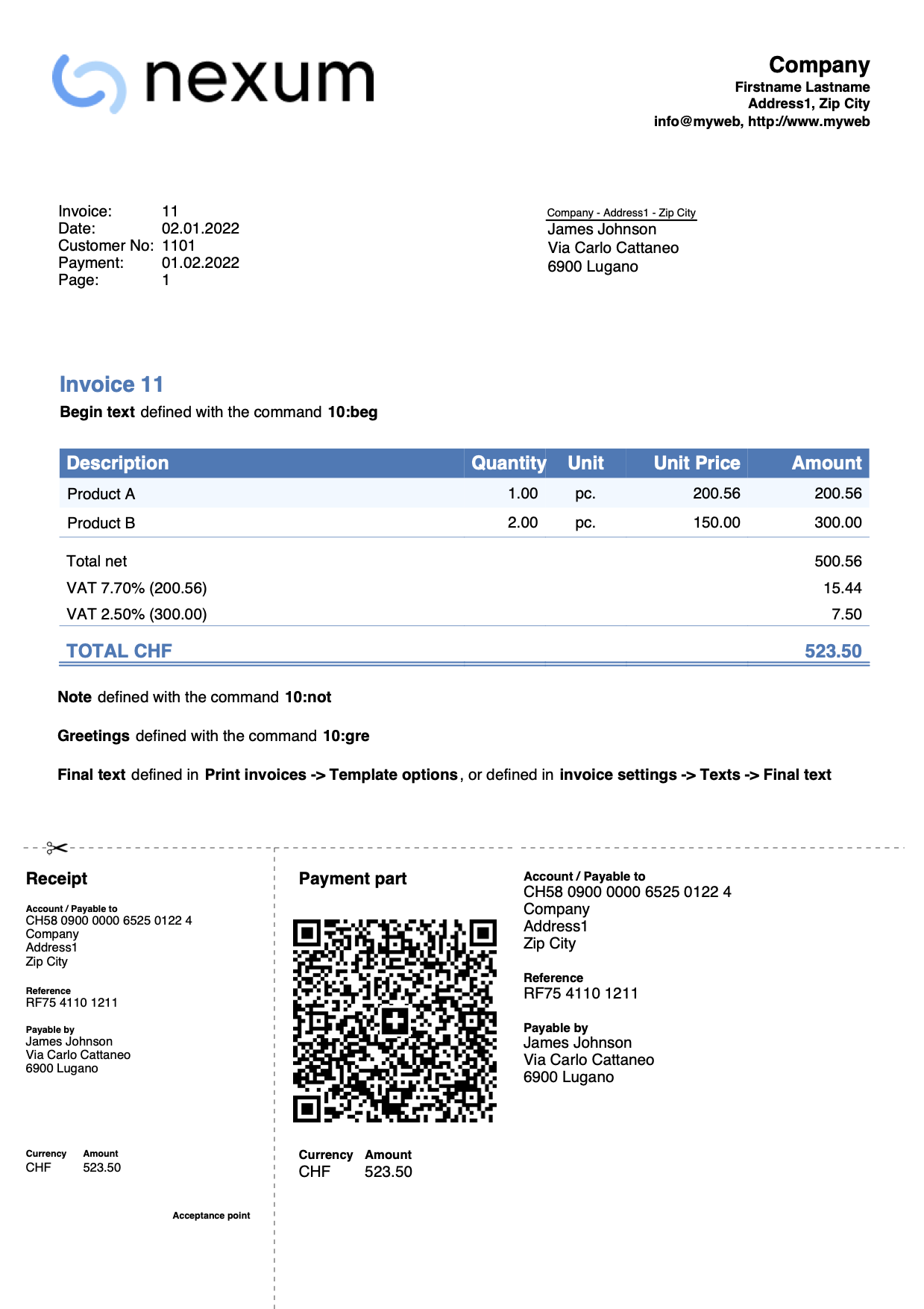 print invoice code