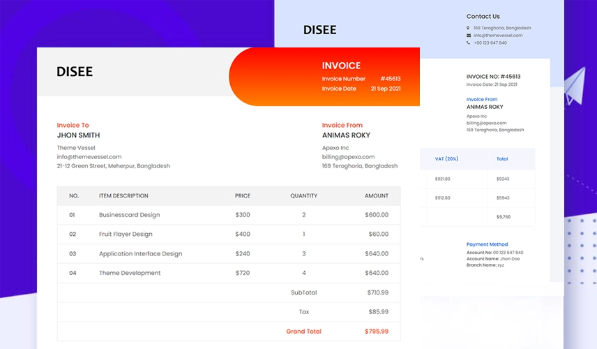 DISEE - Invoice HTML5 Template - Worksheets Library