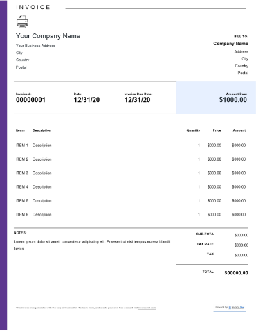 print invoice definition