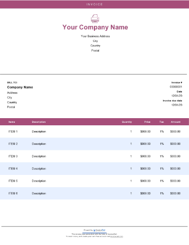 Printable Invoice Template (Word, Excel, PDF, Google Docs)