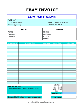 print invoice from ebay