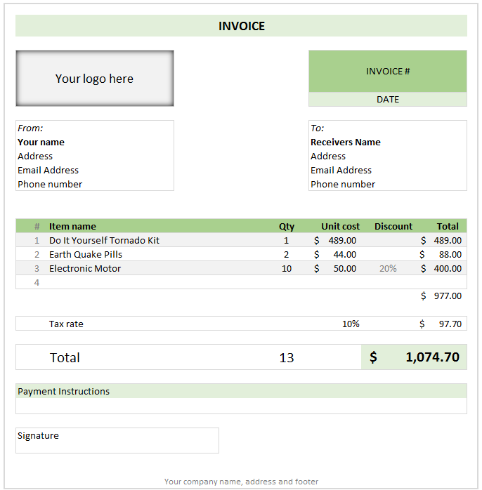 Free Invoice Template using Excel - Download today - Create, print ...