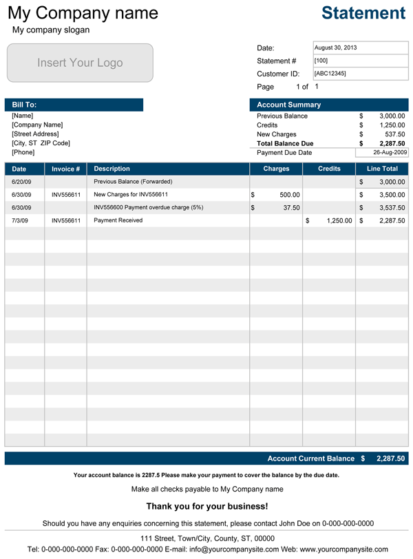 Printable Account Statement Template for Excel