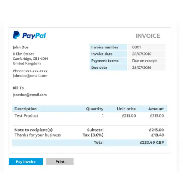 print invoice from paypal