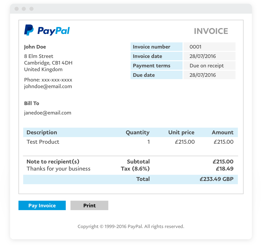 print invoice from paypal