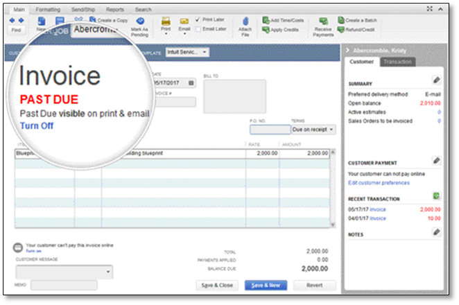 Show Past Due stamp on invoices in QuickBooks Desktop