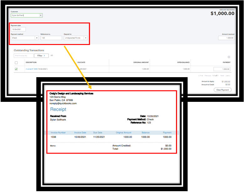 Need to print payment details (date, check no. etc) on customers ...