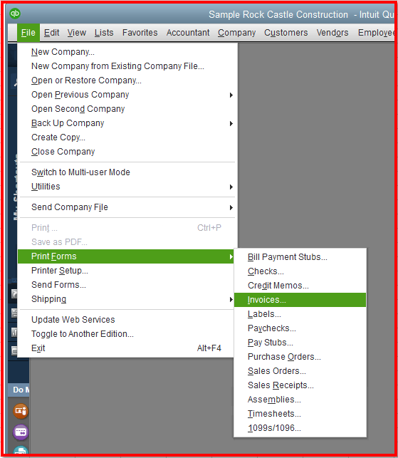 print invoice from quickbooks