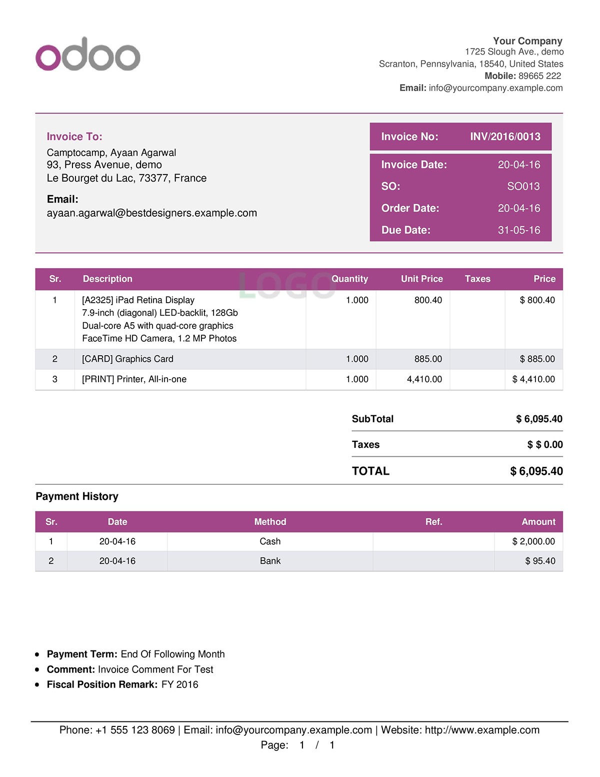 Odoo Invoice Template :: Behance