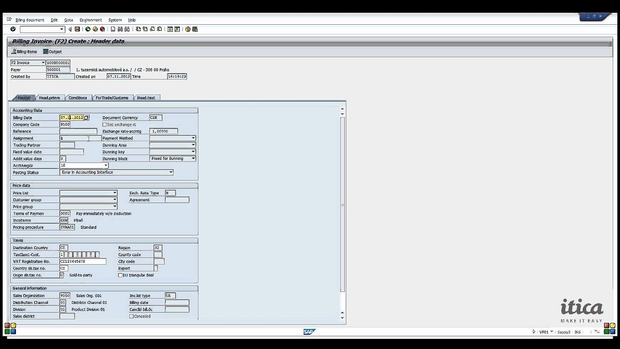SAP Training ITICA - How to create invoice from Sales Order and show the  Printout