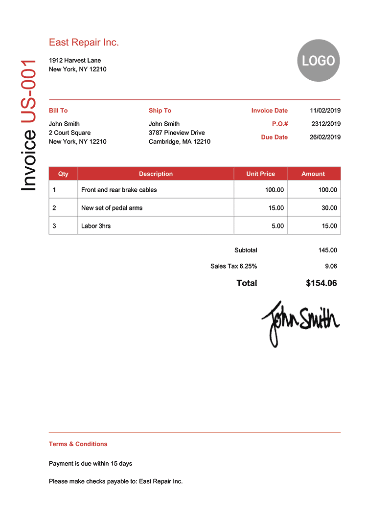 100 Free Invoice Templates | Print &  Email Invoices