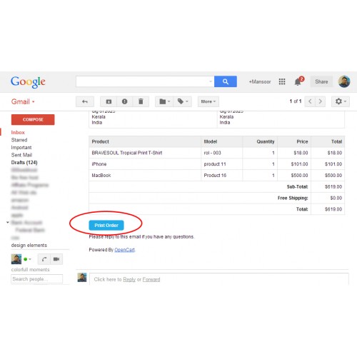 OpenCart - Order Print Button in Notification Email