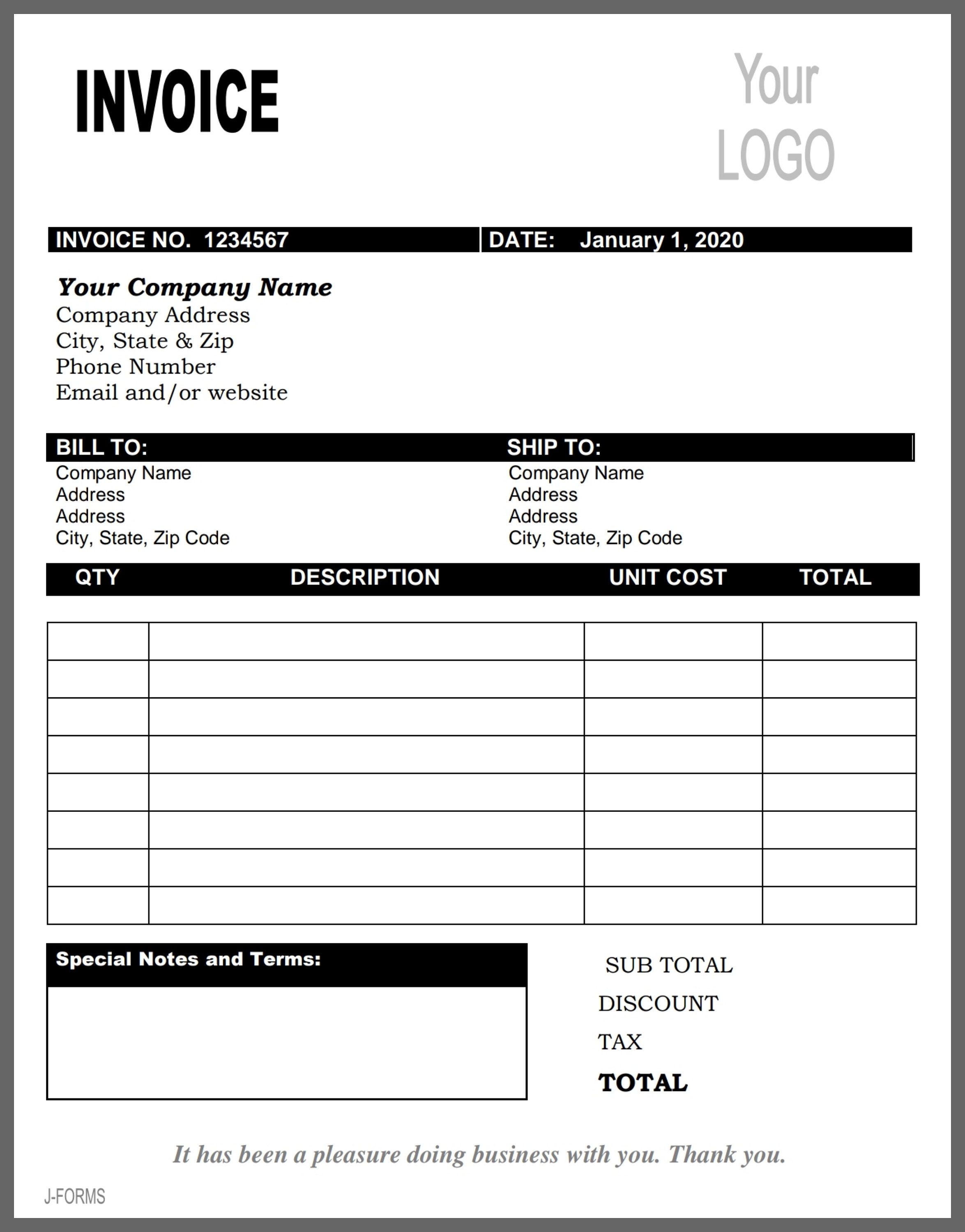 Invoice Template Printable Invoice Business Form Editable Invoice ...
