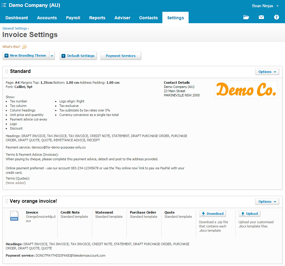 print invoice template xero