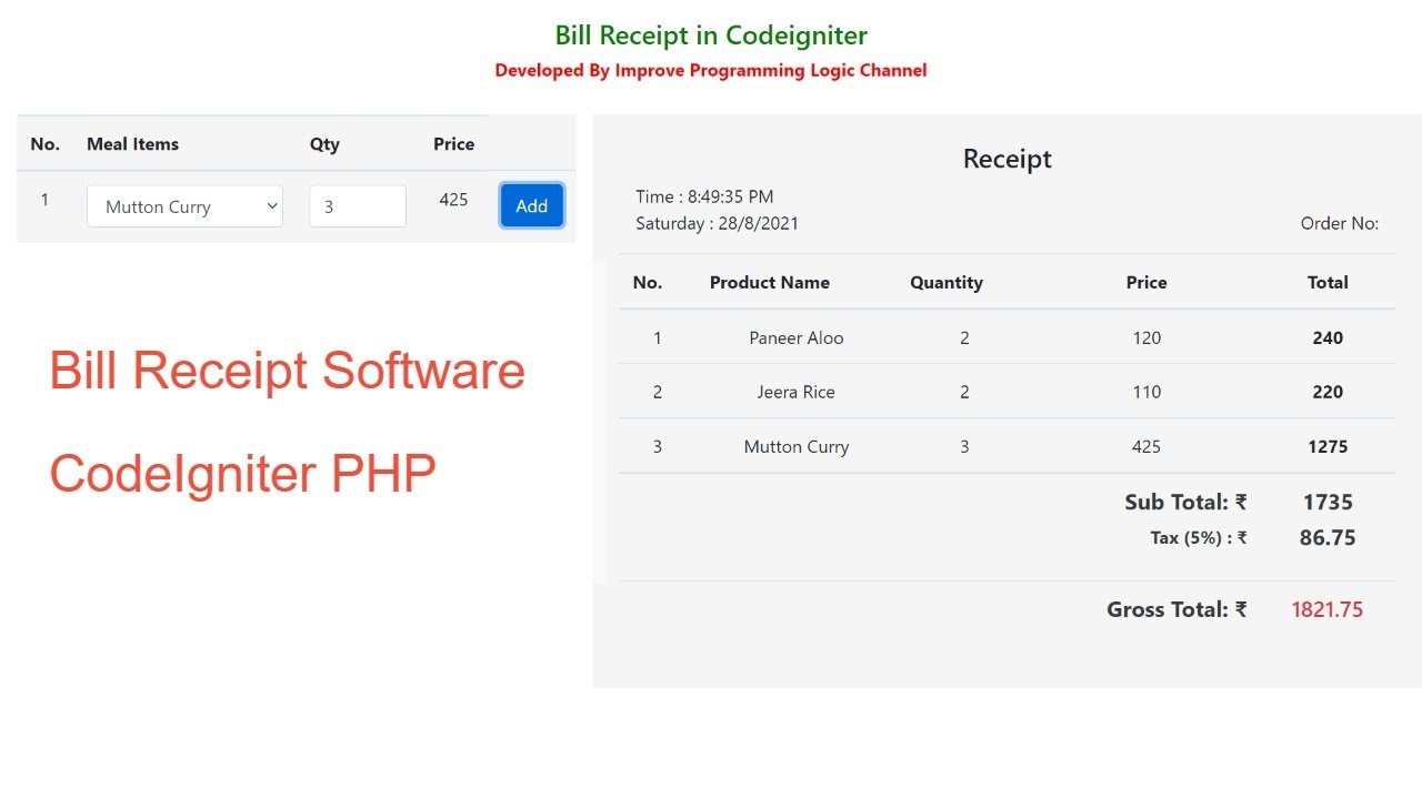 How to make a Bill Receipt Software in CodeIgniter | Restaurant Type  Billing Software in CodeIgniter