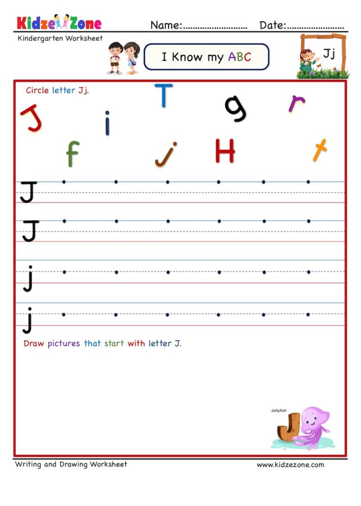 Kindergarten Letter Writing worksheets - Letter J - KidzeZone
