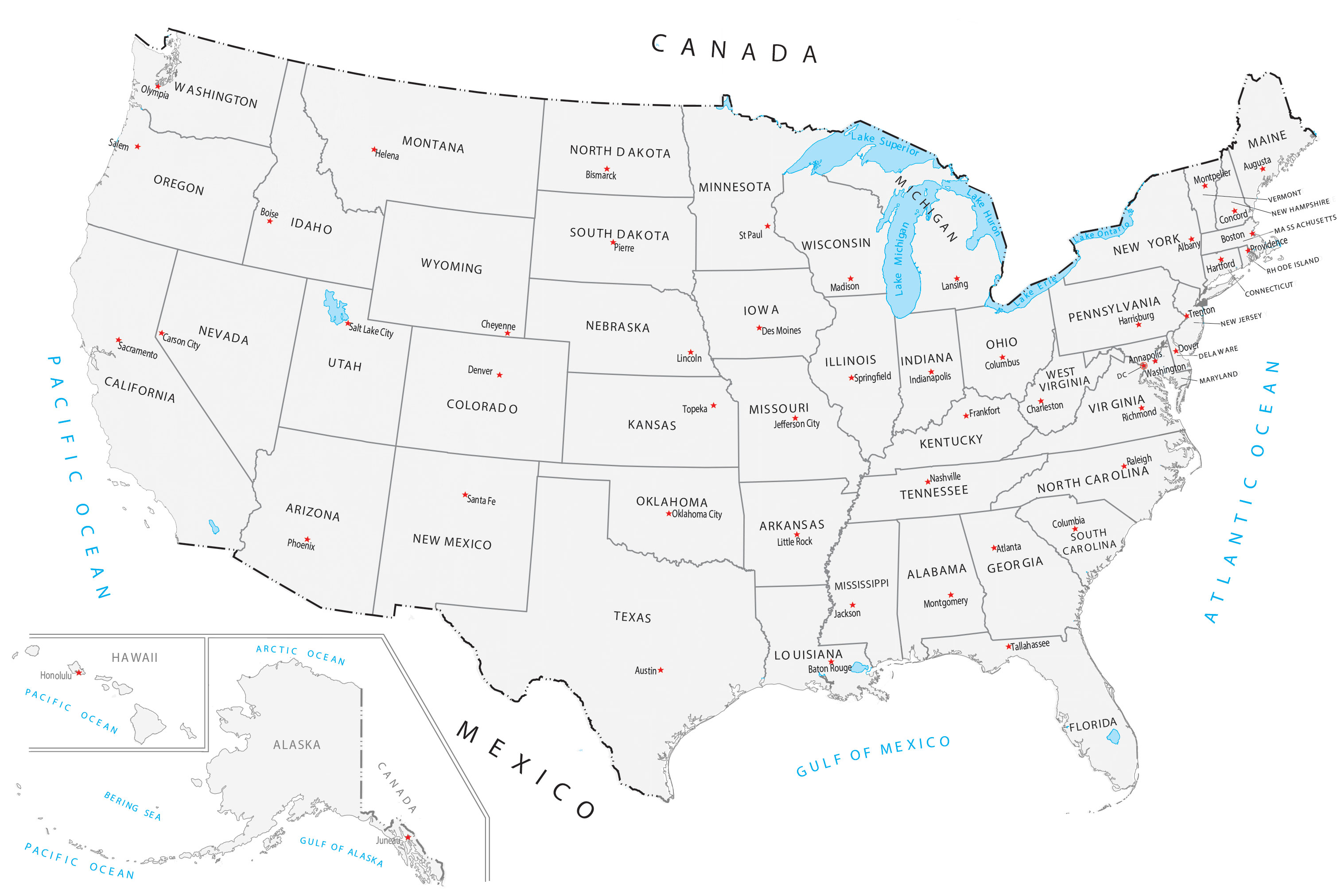 print map of united states with capitals