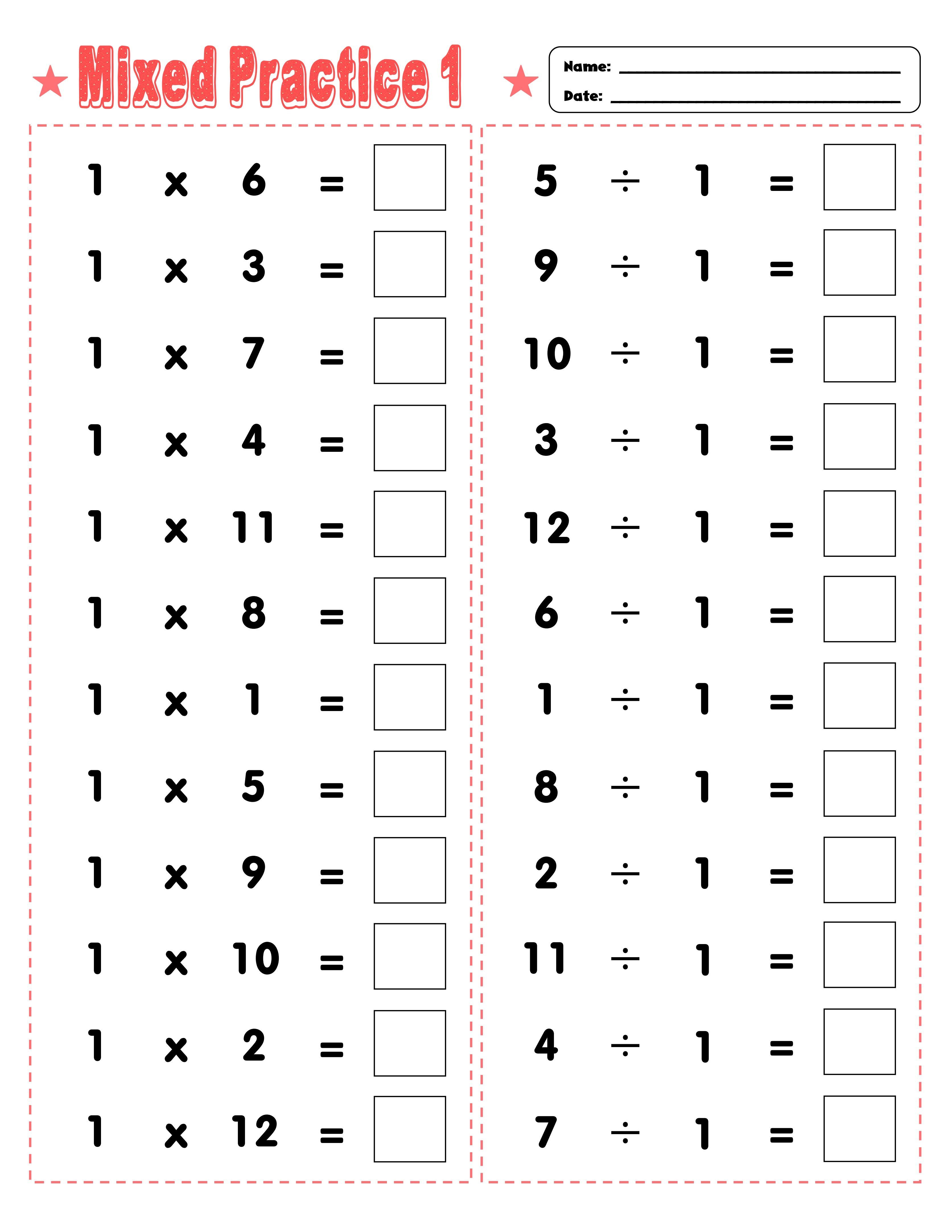 Multiplication and Division Worksheets/Printable for Mixed ...