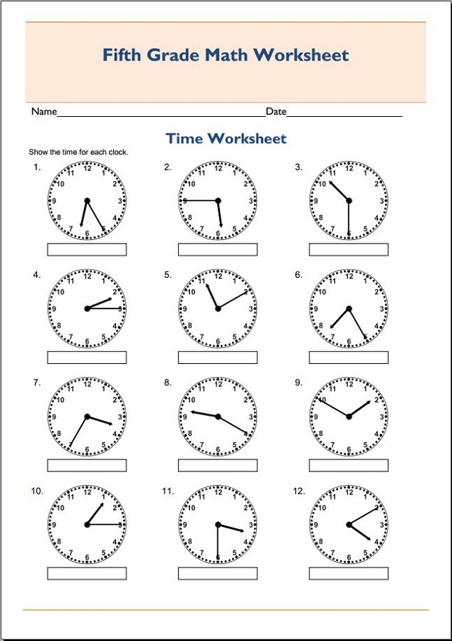 print out math worksheet for 5th grade