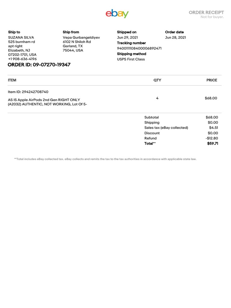 print purchase invoice ebay