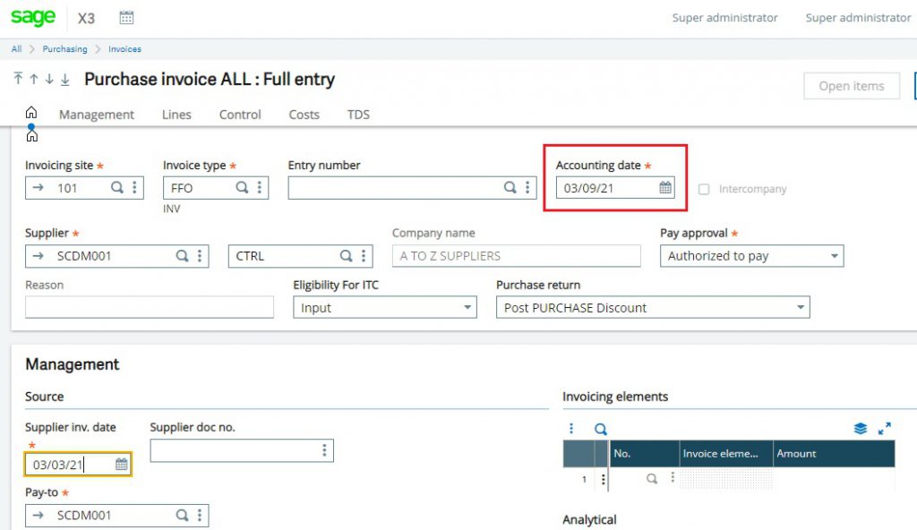 Supplier Invoice Date validation on Purchase Invoice screen - Sage ...