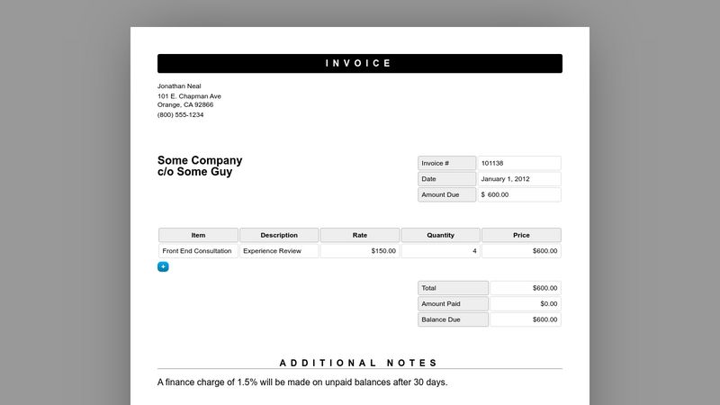 Editable/Printable INVOICE HTML CSS Tricks - Worksheets Library