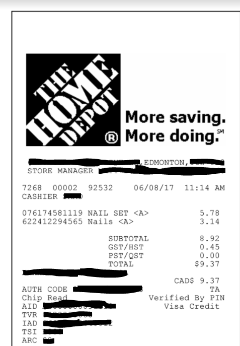 print receipt from home depot