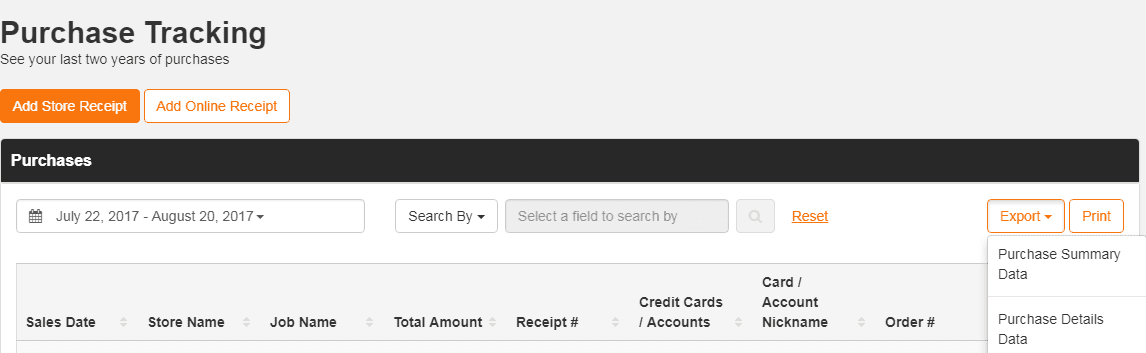 print receipt from home depot