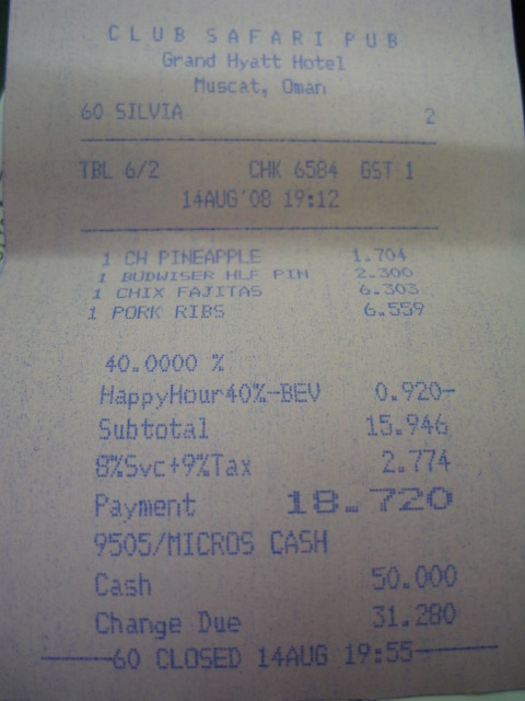 Receipt, Club Safari Pub | This was, until the Chedi, the mo… | Flickr