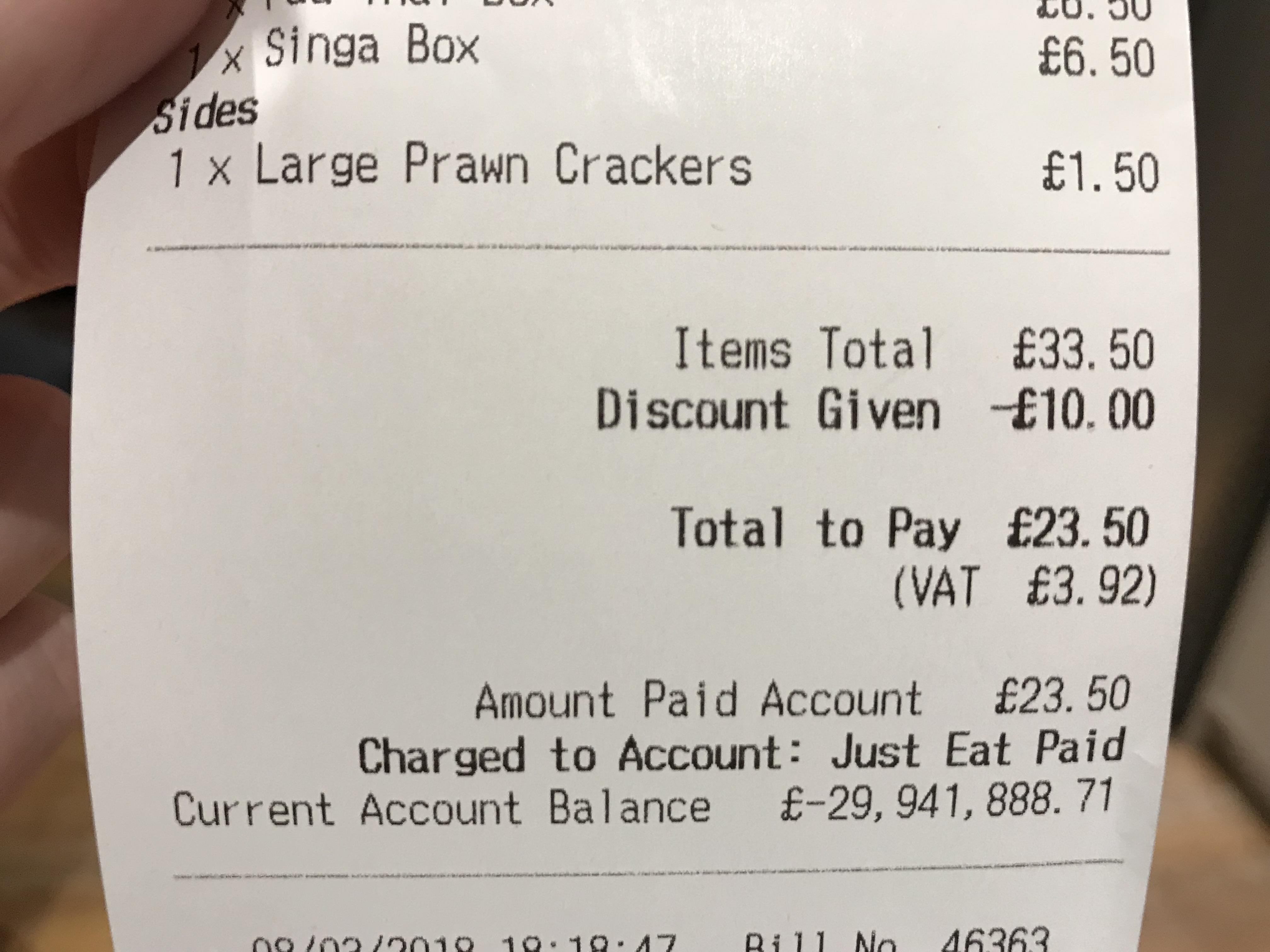 My receipt from JustEat shows JustEats account balance. : r ...