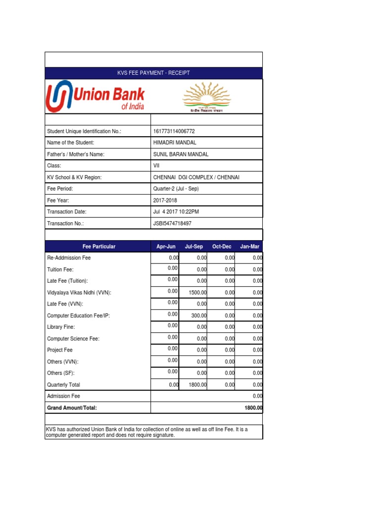 print receipt kv fees