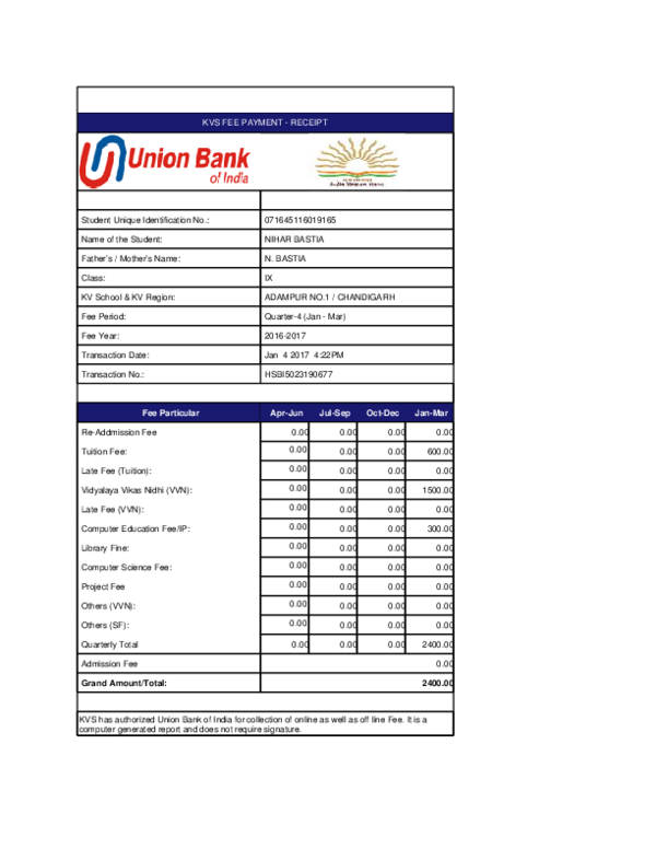 print receipt kv fees