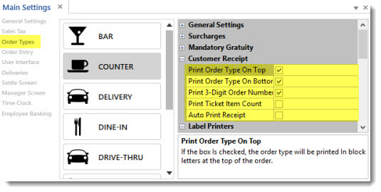 Customer Receipt Settings