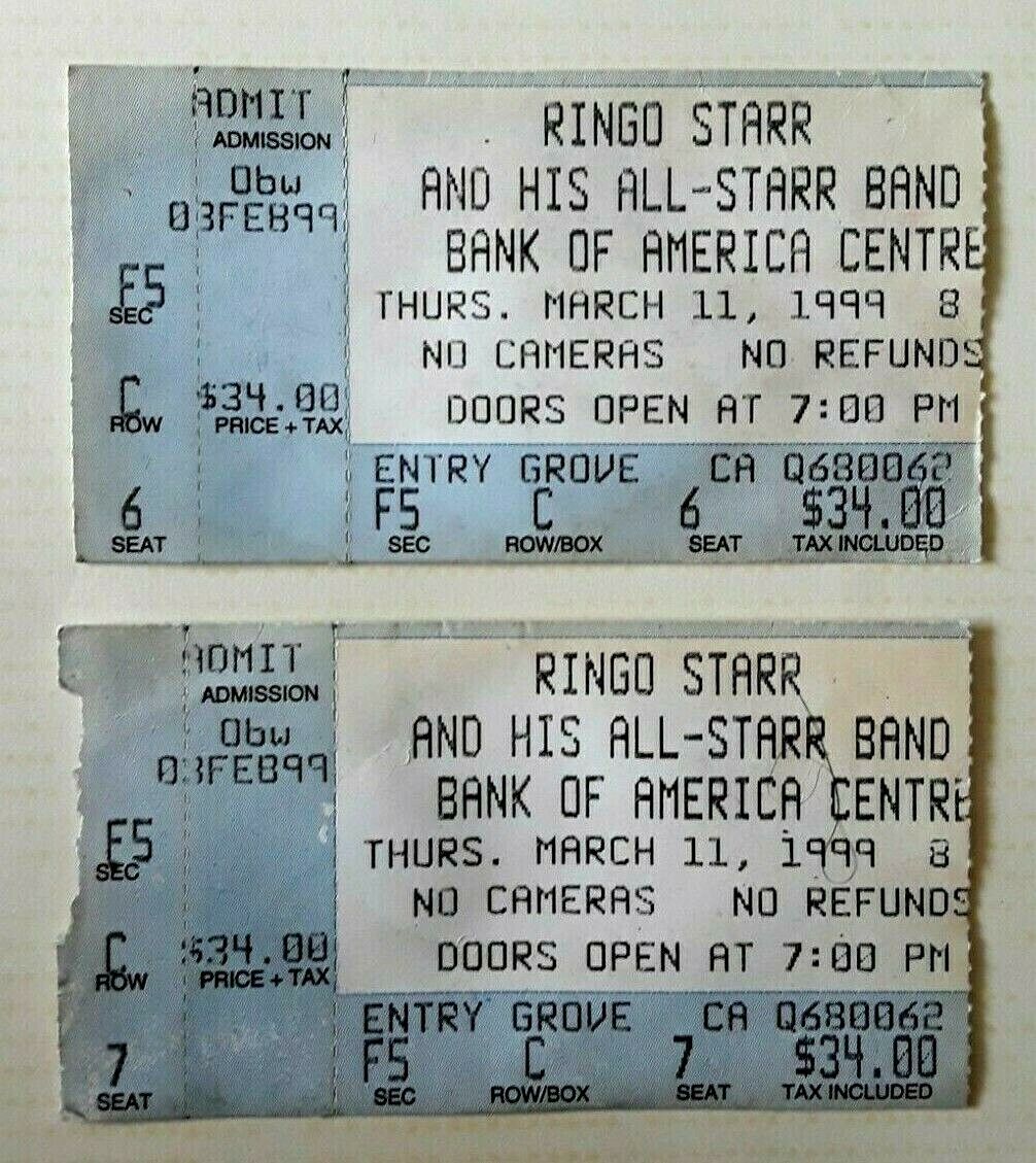 Lot of 2, 1999 Ringo Starr &  His All-Starr Band Concert Ticket ...