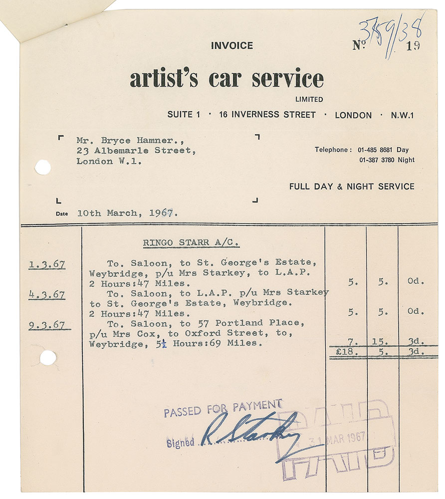 Ringo Starr Signed Receipt | RR Auction