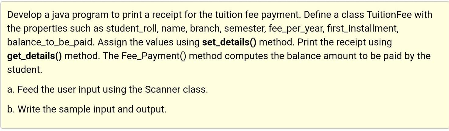 Solved Develop a java program to print a receipt for the | Chegg.com ...
