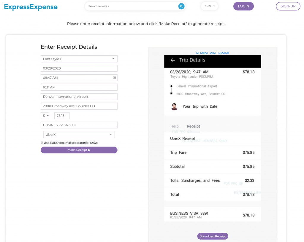 print receipt with uber