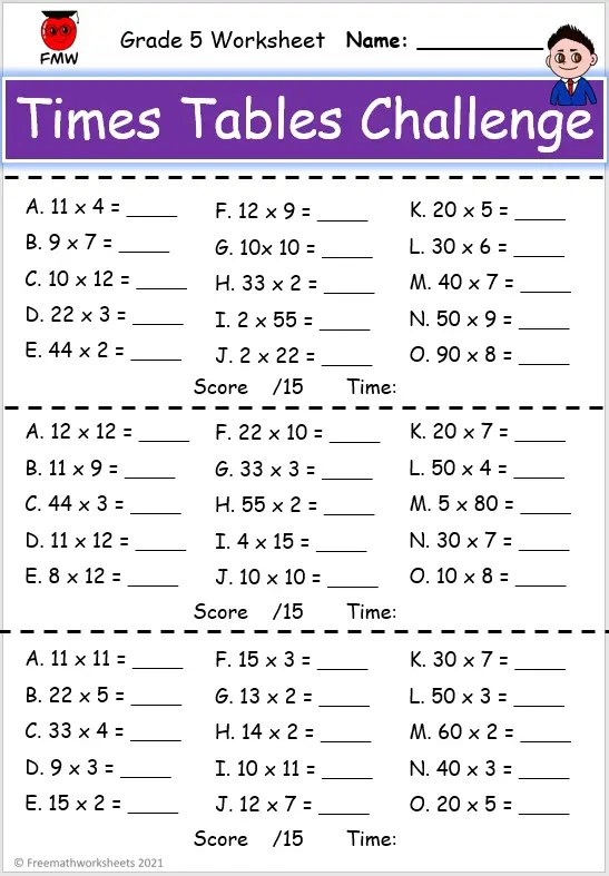 Grade 5 Times Tables Challenges | Free Printables | Worksheets