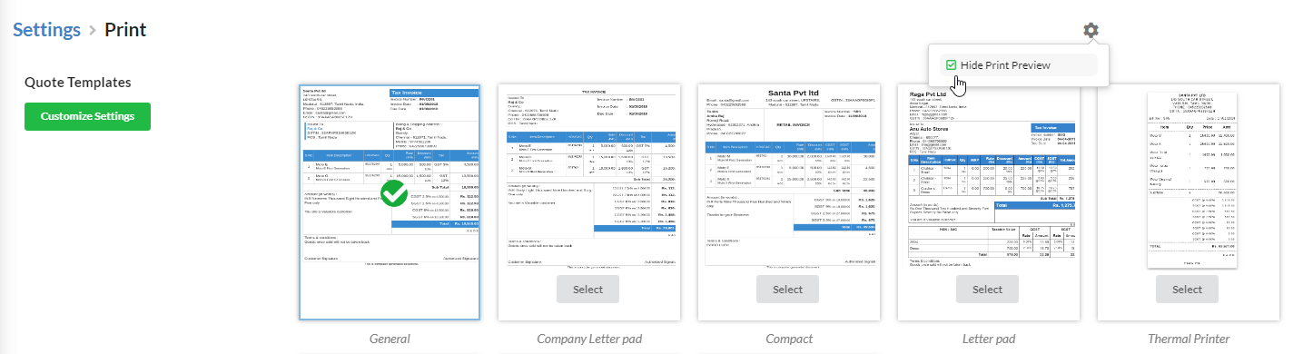 Print directly without preview - Output Books Billing Software