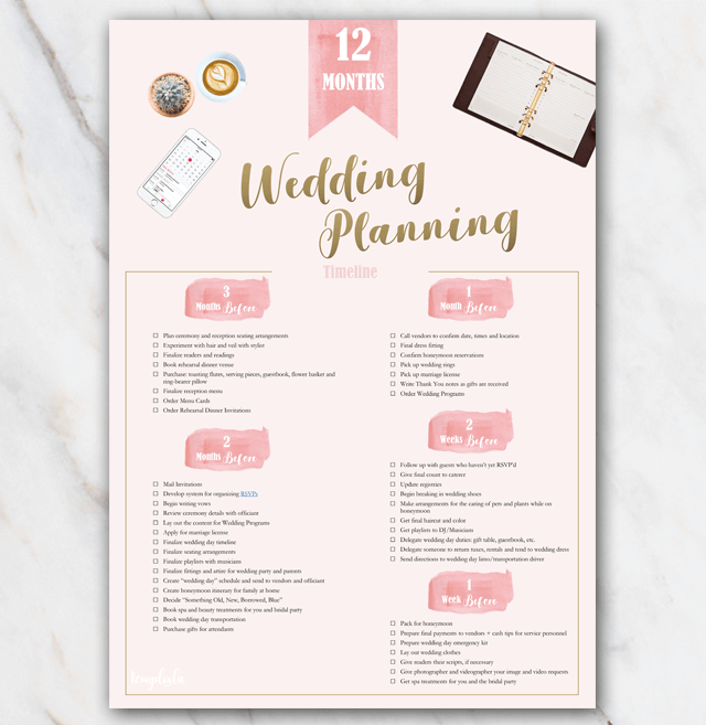 printable 12 month wedding checklist