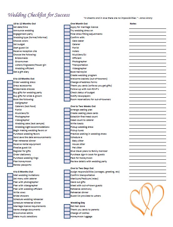 printable 12 month wedding checklist