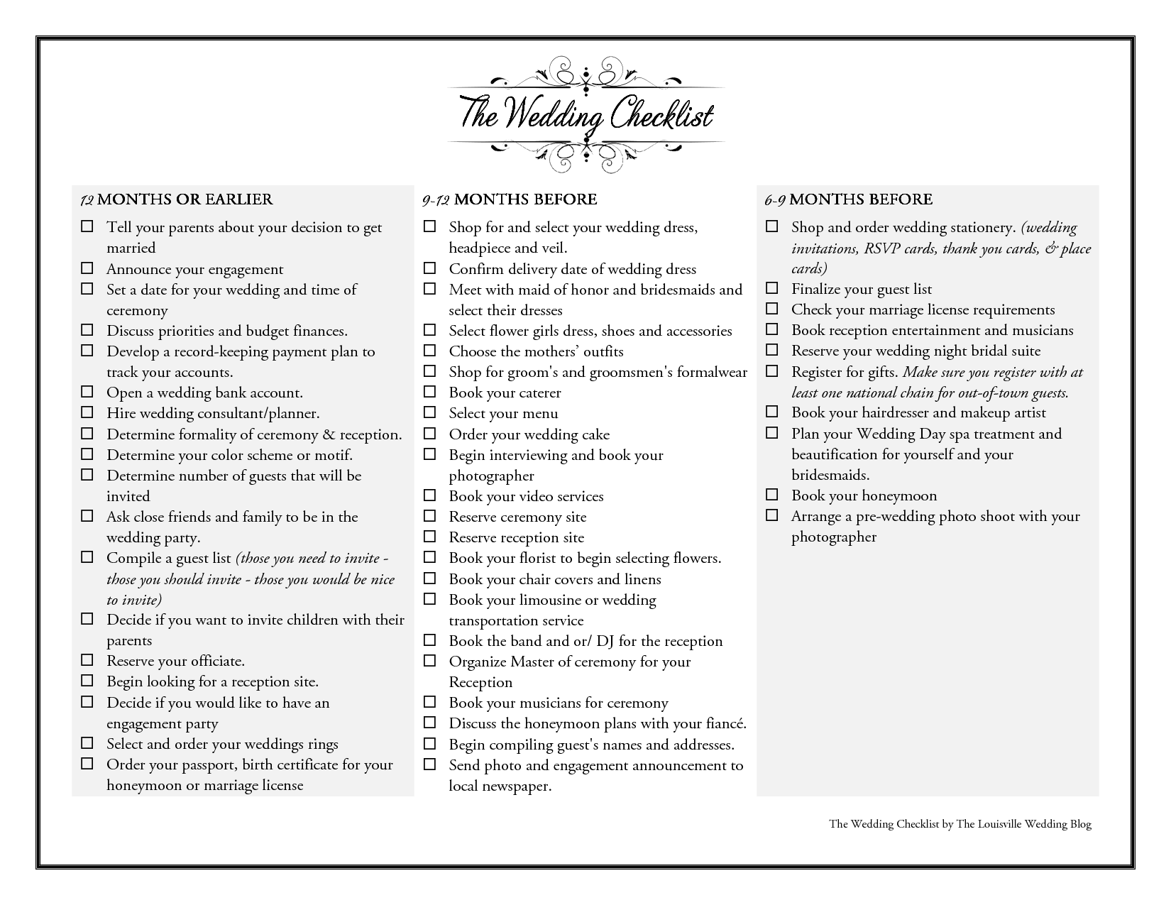 printable 12 month wedding checklist