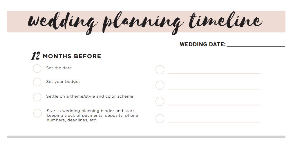printable 12 month wedding checklist