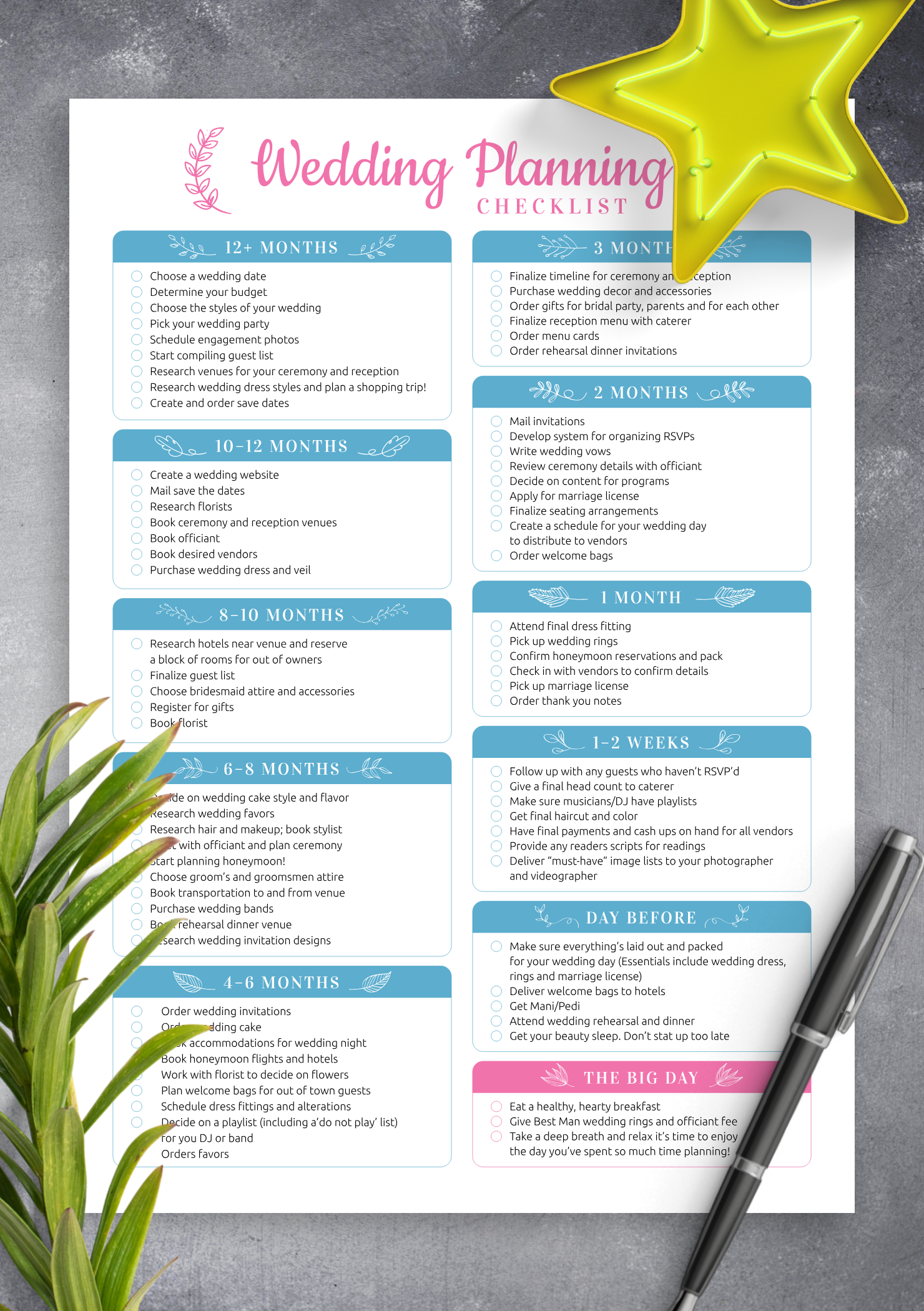 printable 12 month wedding checklist