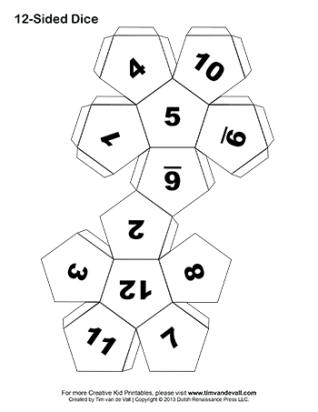 12-Sided Dice with Tabs - Tims Printables