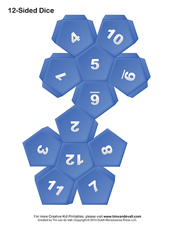 printable 12 sided dice template